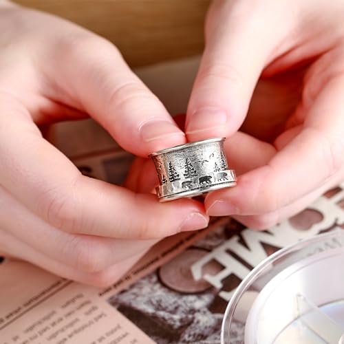 925 Sterling Silver Spinner Fidget Rings for Women Tree of Life/Celtic Tree/Deer & Pine/Bear & Pine Anxiety Relief Rings Wide Ring Bands Statement Jewelry for Women Size 6-10