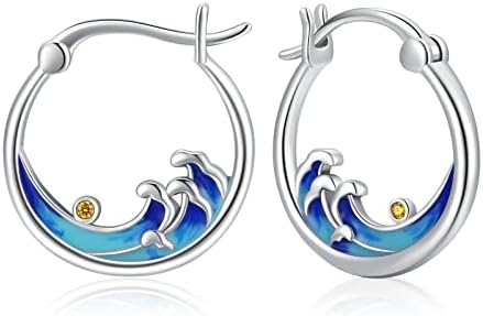 Ocean Wave/Dragonfly/Butterfly Huggie Hoop Earrings S925 Sterling Silver Small Animal Heart Cartilage Hoop Earrings Hypoallergenic Opal Butterfly Jewelry Birthday Gifts for Women Girls