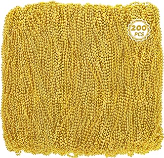 Huskein 18K Gold-Toned Plastic Bead Necklace Pack of 200, Perfect for Parties and Celebrations, String Chain with Secure Clasp - Universally Sized Festive Accessory