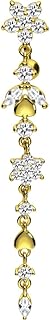Surgical Steel 14g Gold Dangle Belly Button Ring with Crystal-Embellished Brass Flower Tendril Design - Hypoallergenic Piercing for Women