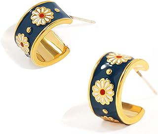 Push-Back Sunflower Stud Earrings, 925 Sterling Silver & 14k Gold Plated, For Women And Girls, Featuring Unknown Gem Type, Vintage Boho Daisy Design