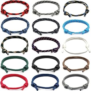 15-Piece Set Nautical Braided Nylon Rope Bracelets for Men with Hidden Safety Clasp Design