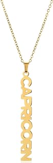 Zodiac Necklace for Women Girls 18K Gold Plated 12 Constellation Adjustable Length Necklace Astrology Pendant Birthday Gift Vertical Zodiac Name Necklace Horoscope Birth Star Sign
