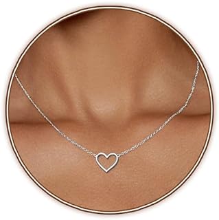 Silver Plated Heart Choker Necklace with Box Clasp and Crisscross Chain for Women - Cute, Dainty Heart Design