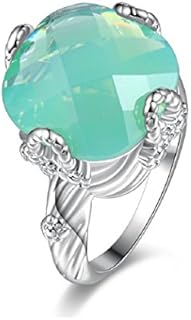 Uloveido Super Big Green Asscher-Shape Stone Engagement Rings for Women with Birthstone Y348