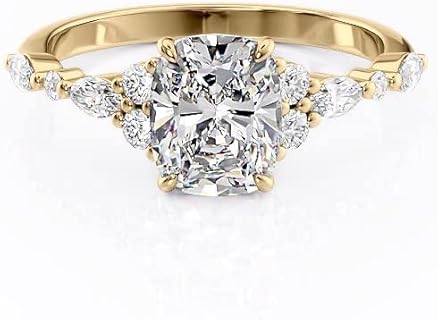 Versailles Moissanite Ring 2.01 Ct Elongated Cushion Cut Moissanite Engagement Ring with Side Stone 14K Solid Gold Wedding Ring for Women Solitaire Hidden Halo Ring