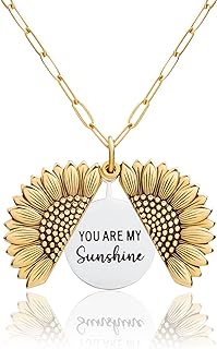 Suavell You Are My Sunshine - Sunflower Necklace Locket for Women. 18K Gold Plated Pendant with Engraved Hidden Message – Gifts for Women, Mom, Mother, Daughter, Sister, Teens.