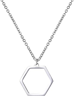 Geometric Hexagon Necklace For Women Stainless Steel Hollow Out Simple Dainty Hexagonal Shape Pendant Necklace Jewelry