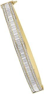 "Other-Clasp-Type" Sterling Silver Baguette Bangle Bracelet with Gold Plating, for Women, 8mm Glitter Design, Stackable, 7.25 Inches