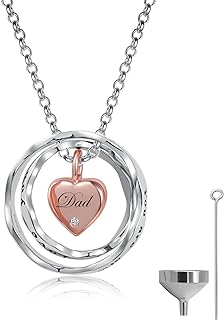 Sterling Silver Keepsake Jewelry Cremation Pendant Eternity Urn Necklace for Ashes - Double Rings Urns Necklaces You Are Always In My Heart I Love You Forever