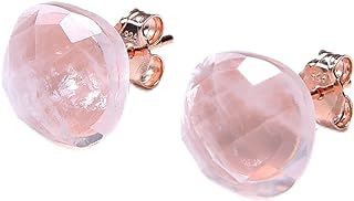 Push Back Sterling Silver Rose Quartz Round Stud Earrings for Women and Girls, Crafted by Pearlz Ocean, Natural Healing Gemstones