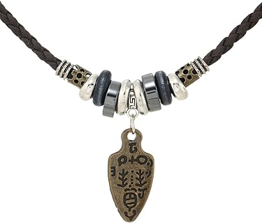 Men Women Leather Necklace Vintage Tribal Style Boho Hipppie Black Braided Beaded Necklace with Charm Pendant for Daily Use