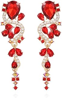 Fashion Rhinestone Statement Drop Dangle Earrings Long Colorful Crystal Bridal Wedding Teardrop Chandelier Earrings for Women Prom Pageant