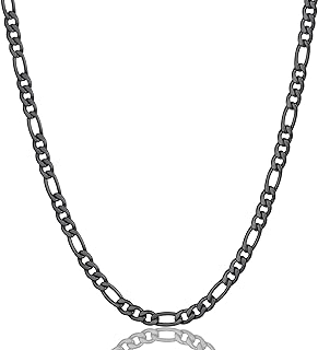 ChainsProMax Men's Iconic 316L Stainless Steel Figaro Chain Necklace with Lobster Clasp, 90's Black Choker Style, Available in 18-26 Inches Variants - Perfect Gift Box Included