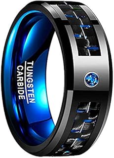 NUNCAD Men's Sleek Black Tungsten Carbide Ring with Unique Blue Carbon Fiber Inlay - Comfort Fit for Daily Wear, Size 6-15
