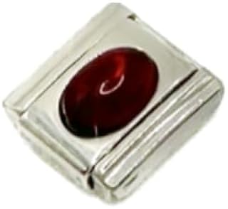 Silver Tone Square Charm Bracelet with Italian Link and Colored Stone, Stainless Steel, No Gemstone