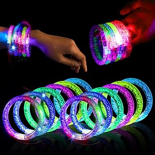 24-Piece Glow in the Dark LED Bead Bracelets in Multi-Color Plastic with Adjustable Connections for Kids and Adults, Unique Design by GODANEEY for Halloween, Wedding and Party Favors