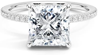 Blocaci Princess Cut Moissanite Ring 1.0/2.0/3.0 CT Side Stones Moissanite Princess Cut Engagement Rings for Women 10k 14k 18k White Gold Rose Gold Yellow Gold Free Engraving