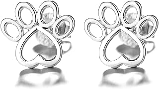 Amy & Annette Sterling Silver Paw Stud Earrings - Cute Puppy Dog Cat Pet Paw Print Stud Earrings - Great Gift Idea for Every Occasion