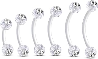 COCHARM 6PCS Plastic Pregnancy Belly Button Rings 14G Acrylic Belly Navel Rings for Women Bioflex Belly Piercing Jewelry