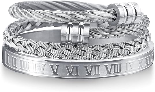 Easy Hook Gold Love Bangle with Cable Chain and Stainless-Steel Gem for Men, Roman Numerals/Twisted Design