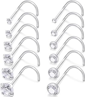 SCERRING 18G Stainless Steel Nose Hoop Rings Studs Nostril Tragus Lip Rook Ring Body Piercing Jewelry 1.5-4mm Cubic Zirconia Stone Pearl Opal 12-33PCS