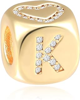 Letter Charms for Necklace and Bracelets,14K Gold Plated Women's Bead Charms, A-Z Alphabet Initial Beads Name Pendant DIY Jewelry birthday Gift for Women Girl