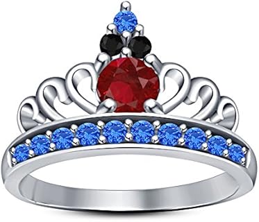 Mulan Engagement Ring with Cubic Zirconia in Sterling Silver for Women, Princess Crown Design