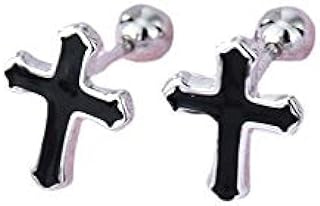 S925 Sterling Silver Black Cross Stud Earrings with Screw Back for Women and Girls, Minimalist Design for Cartilage, Helix, Tragus Piercing, Hypoallergenic and Durable