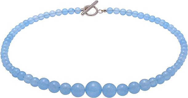 Enhanced Ocean Blue Jade Graduated Round Beads Strand Choker Necklace for Women, Toggle Clasp