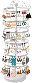 6 Tier Metal Rotating Earring Holder Organizer, Adjustable Earring Display Tower Rack, Exquisite Jewelry Display Stand, 264 Holes Earring Tree Organizer for Women Girl (White)