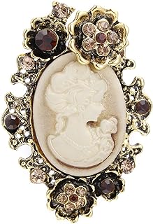 lureme Vintage Elegant Victorian Lady Beauty Cameo with Crystal Brooch Pin (br000017)