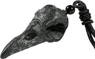 Adjustable Black Cord Raven Skull Pendant Necklace, Handcrafted Agate Geode Stone, Unisex Design - TUMBEELLUWA
