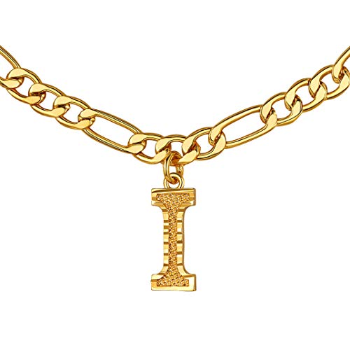 GOLDCHIC JEWELRY Gold Initial Figaro Chain Necklace, Custom Monogram Letter Choker Necklaces, 16"+2" Adjustable