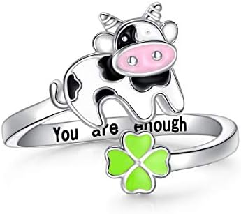 Cubic Zirconia Studded Cow Engagement Ring - Sterling Silver - Unique Animal Inspired Design - Size 5
