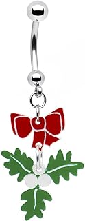 Body Candy Women's Red Bow Mistletoe Belly Button Ring