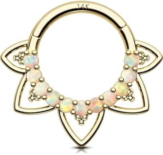 OUFER 16G Daith Piercing Jewelry, 14K Solid Gold Daith Earrings, Clear CZ Design Daith Hoop Earring, Helix Cartilage Septum Piercing Jewelry