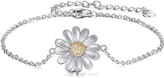 Adjustable Sterling Silver Daisy Anklet with Cubic Zirconia Gem on Box Chain - Ideal Gift for Girlfriend or Daughter