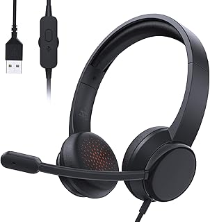 syndesmos USB Headset mit Mikrofon und Geräuschabschirmung, ideal für Call Center und Office Anrufe, verstellbares Mikrofon und Kopfbügel, kompatibel mit PC und Laptop