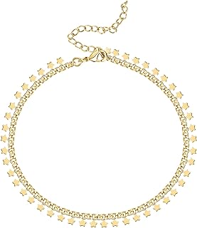 PAVOI 14K Gold Plated Charm Link Flat Gold Anklets for Women