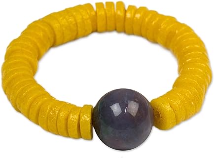Eco-Friendly Ghanaian Handmade Bead Chain Bracelet with Agate - Stretchable Accessory for Fashion-Conscious Individuals