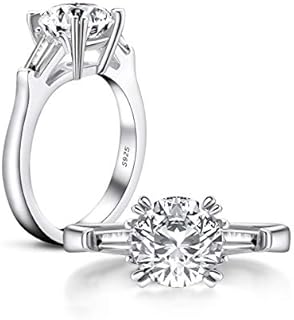 AINUOSHI 2 CT Solitaire Engagement Ring Baguette 3-Stone Cubic Zirconia CZ in Rhodium Gold Plated Sterling Silver for Women | Excellent Cut, D Color, FL Clarity