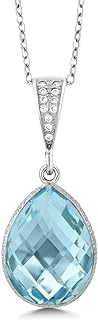 Elegant Women's Blue Topaz Pendant Necklace by Gem Stone King, 925 Sterling Silver, 9.00 Cttw Pear Shape Gem, 16x12MM, with 18-Inch Silver Cable Chain and Secure Spring Ring Clasp