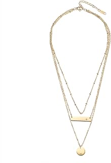 Gold Bar Necklace for Women Girls Vertical/Horizontal Bar Pendant Necklaces with Adjustable Chain Necklace Jewelry (Bar Disc Layered Necklace)