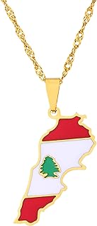 Fashion Stainless Steel Republic of Lebanon Map Pendant Necklace