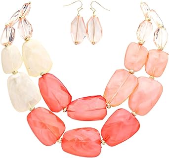 Rosemarie Collections Women's Chic Ombre Polished Resin Statement Necklace Earring Set, 16"+3" Extender