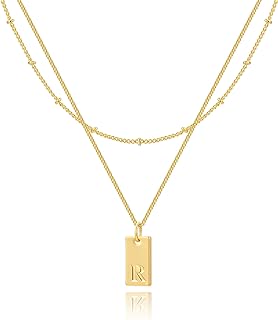 Initial Necklaces For Women 18K Gold Plated Dainty Layered Necklace Letter Name Necklaces Personalized Initial Letter A-Z Tag Pendant necklace Trendy Gold Simple Jewelry For Women Teen Gifts