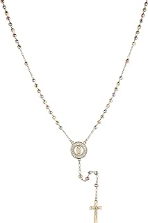 HZMAN Virgin Mary/St Benedict Rosary Beads Necklace 14K Gold Plated Dainty Religious Our Lady of Guadalupe Jesus Crucifix Cross Y Necklace Christian Protection Jewelry Gift for Women Girls