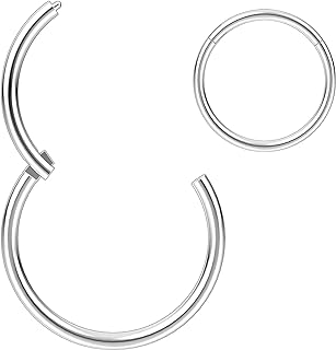 BLZ 316L Surgical Steel Nose Rings Hoop 20G 18G 16G 14G for women,Lip Septum Tragus Daith Helix Cartilage Earrings Hinged piercing jewelry for girls，gold silver black rose gold Rainbow ring