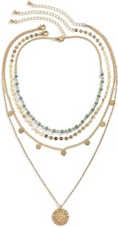 Boho Necklaces for Women Bohemian Layered Turquoise Beaded stacked Chain Choker Necklace Summer Jewelry Gifts